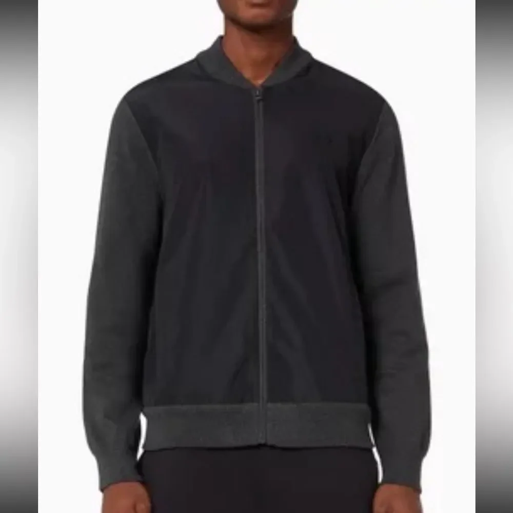 Polo Ralph Lauren men's Gray Black woven/knit hybrid full-zip bomber jacket Sz M
